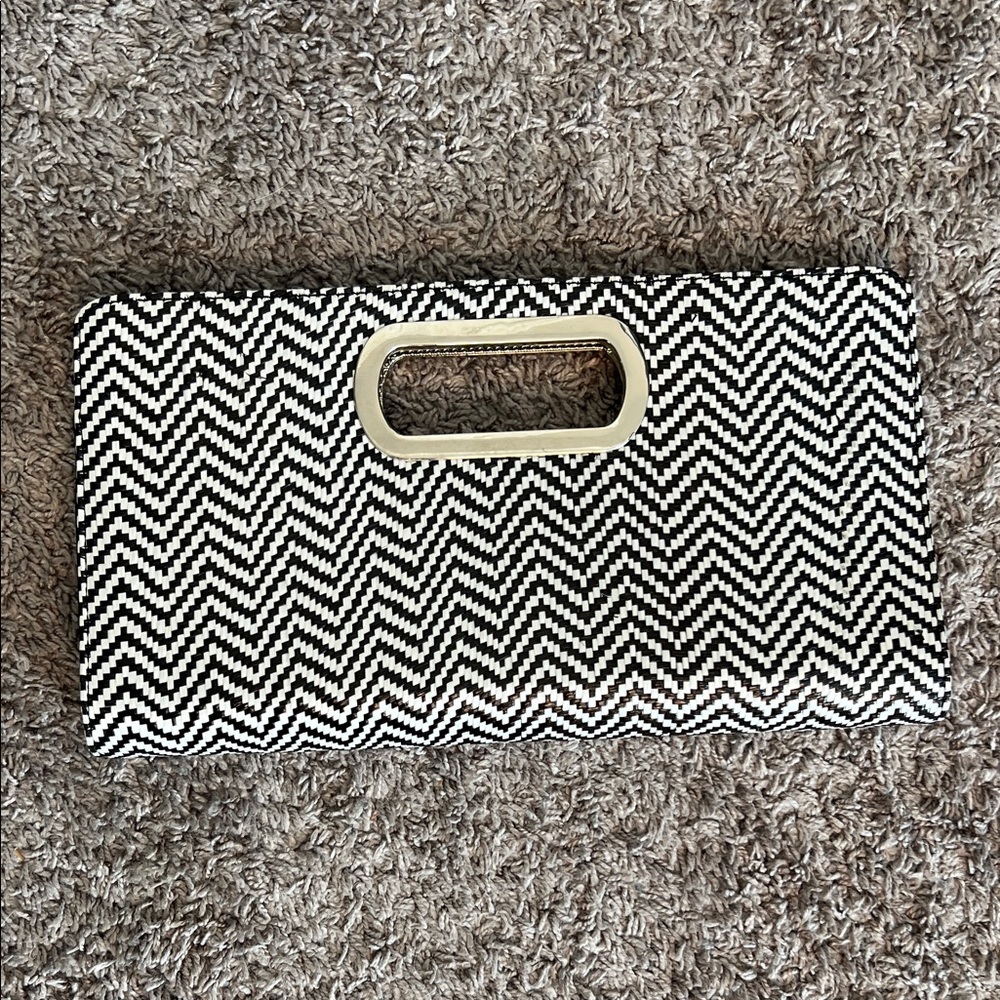 Black and White Basket Weave Chevron Clutch